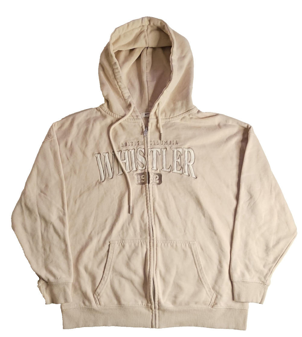 Garage Whistler British Columbia 1992 Full Zip Hoodie Womens M Cream Embroidered
